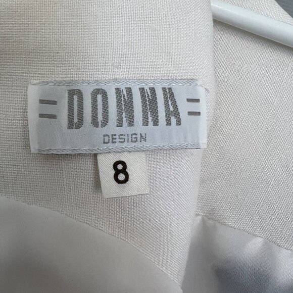 VTG Donna White Linen Black Diamond Geometric‎ Sleeveless Shift Midi Dress Sz 8 - Picture 13 of 14